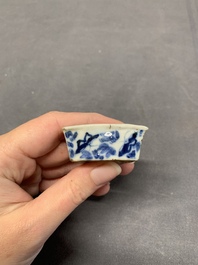 A collection of nine Chinese blue and white, monochrome and famille rose bird feeders, 19th C.