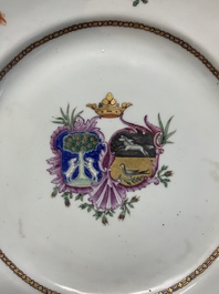 A Chinese famille rose armorial plate with the arms of Nauta Beuckens and Swalue accoll&eacute; for the Dutch market, Qianlong, ca. 1763