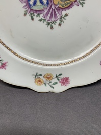 A Chinese famille rose armorial plate with the arms of Nauta Beuckens and Swalue accoll&eacute; for the Dutch market, Qianlong, ca. 1763