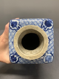 A Chinese blue and white square bottle with figural design, Kangxi