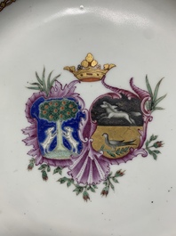 A Chinese famille rose armorial plate with the arms of Nauta Beuckens and Swalue accoll&eacute; for the Dutch market, Qianlong, ca. 1763