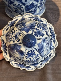 A Chinese blue and white vase and cover with landscapes and flowers, Kangxi