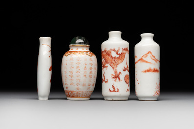 Four Chinese iron-red snuff bottles, Qianlong and Wan 玩 mark, 19/20th C.