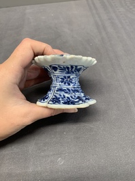 A collection of five Chinese blue and white, famille rose and Imari-style salts, Kangxi/Qianlong