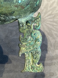 A rare Chinese archaic bronze tripod ritual food vessel, 'ding 鼎', Shang