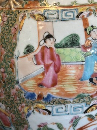 A pair of Chinese Canton famille rose vases with narrative design, 19th C.