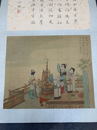 A Chinese album with various figural paintings and calligraphy, signed Wu Shan 吴珊, dated 1904