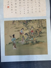 A Chinese album with various figural paintings and calligraphy, signed Wu Shan 吴珊, dated 1904