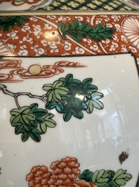 A Chinese famille verte 'mythical animal' vase and two Canton famille rose vases, 19th C.