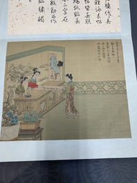 A Chinese album with various figural paintings and calligraphy, signed Wu Shan 吴珊, dated 1904