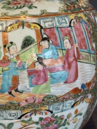 A pair of Chinese Canton famille rose vases with narrative design, 19th C.
