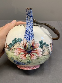 A Chinese Canton enamel teapot and cover, Qianlong