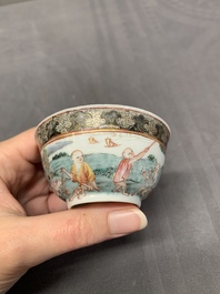 A fine Chinese famille rose 'apple pickers' cup and saucer, Yongzheng