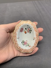 A collection of five Chinese blue and white, famille rose and Imari-style salts, Kangxi/Qianlong