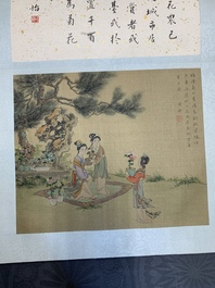A Chinese album with various figural paintings and calligraphy, signed Wu Shan 吴珊, dated 1904