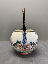 A Chinese Canton enamel teapot and cover, Qianlong