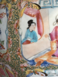 A pair of Chinese Canton famille rose vases with narrative design, 19th C.