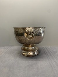A Thai silver punch bowl with tiger-form handles, เฉิน เว่ย ไท่ 陳偉泰 mark, Bangkok, 19th C.
