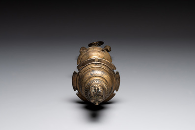 A bronze lustre stem with a double-headed crowned eagle, Flanders, 16th C.