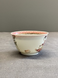 A fine Chinese famille rose 'lady, boy and rabbit' cup, Yongzheng