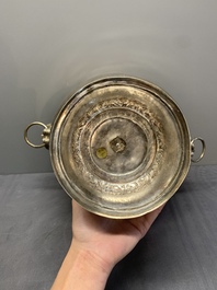 A Thai silver punch bowl with tiger-form handles, เฉิน เว่ย ไท่ 陳偉泰 mark, Bangkok, 19th C.
