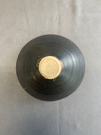 A rare Chinese Jizhou leaf-decorated conical tea bowl, Southern Song
