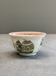 A fine Chinese famille rose 'lady, boy and rabbit' cup, Yongzheng