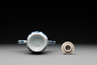 A Chinese blue and white 'nude figure' jug and cover, Kangxi, ca. 1680