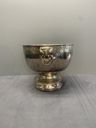 A Thai silver punch bowl with tiger-form handles, เฉิน เว่ย ไท่ 陳偉泰 mark, Bangkok, 19th C.