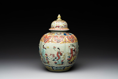A rare Chinese famille rose relief-moulded 'Eight Immortals' vase and cover for the Thai market, Yongzheng mark, 19th C.