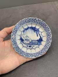 Six Chinese blue and white 'acupuncture' saucers, Kangxi