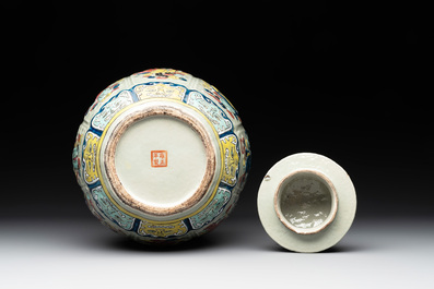 A rare Chinese famille rose relief-moulded 'Eight Immortals' vase and cover for the Thai market, Yongzheng mark, 19th C.