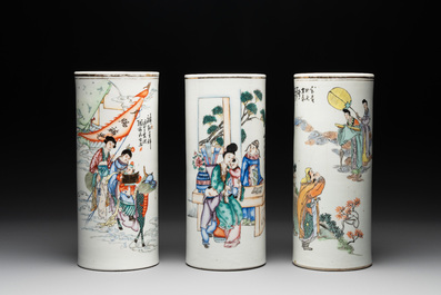 A collection of six Chinese famille rose hat stands, 19/20th C.