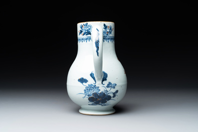 A Chinese famille rose 'pseudo-tobacco leaf' dish, a bowl and a blue and white gilt-decorated jug, Qianlong