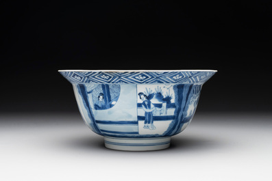 A Chinese blue and white 'Xi Xiang Ji' 'klapmuts' bowl, Kangxi mark and of the period