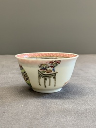 A fine Chinese famille rose 'lady, boy and rabbit' cup, Yongzheng