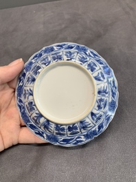 Six Chinese blue and white 'acupuncture' saucers, Kangxi