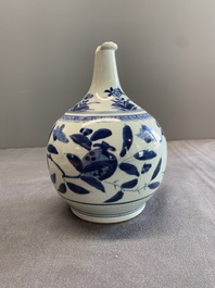 Three Japanese blue and white Arita 'birds among flowering branches' pharmacy bottles, Edo, 18th C.