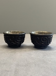 A pair of Chinese silver-lined tixi lacquer cups, Ming