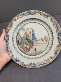 A Chinese famille rose 'European subject' plate, Qianlong, ca. 1750