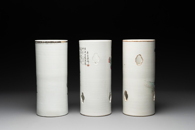 A collection of six Chinese famille rose hat stands, 19/20th C.