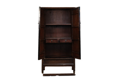 A large Chinese lacquered tapered round-corner cabinet, 'yuanjiaogui', Ming, 16/17th C.