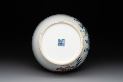 A Chinese famille rose 'hu' vase with figural design, Jiaqing mark, 19/20th C.