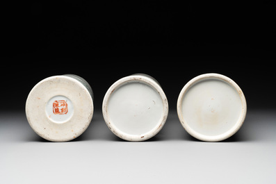A collection of six Chinese famille rose hat stands, 19/20th C.