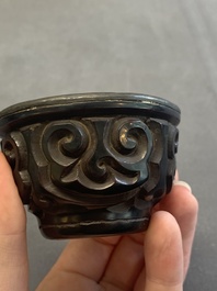 A pair of Chinese silver-lined tixi lacquer cups, Ming