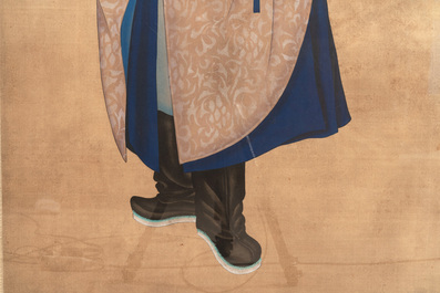 Chinese school: 'Manchu archer', ink and colour on silk, 18/19th C.
