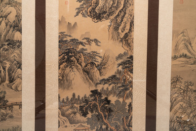 Xu Zhongying 徐仲英(Qing): three 'landscape' works, ink and colour on silk