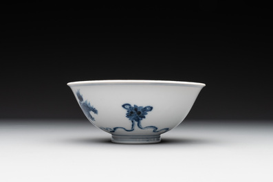 A Chinese blue and white 'Buddhist lion' bowl, Yongzheng mark and period