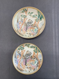 Two Chinese famille rose 'Don Quixote' saucers, 18/19th C.