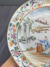 A pair of very fine Chinese Canton famille rose monogrammed plates, 19th C.